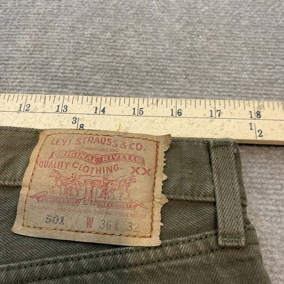 vtg Y2K Levi's 501 Jeans Mens 36 Fits 34x32 Olive Denim Distressed Straight - Picture 8 of 11